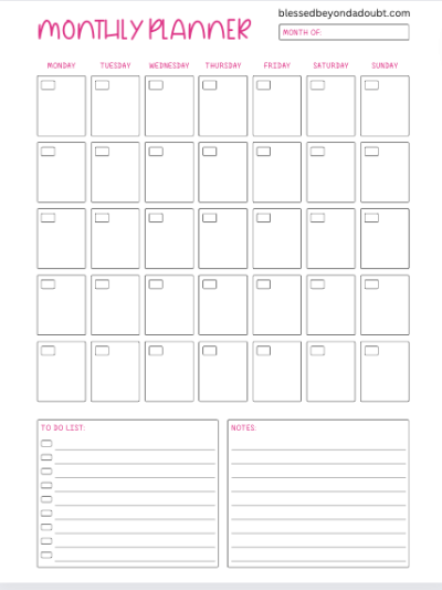 FREE Monthly and Weekly Planner for Women - Blessed Beyond A Doubt